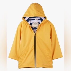 Hatley Yellow Hooded Kids Raincoat with Striped towel Lining sz 8